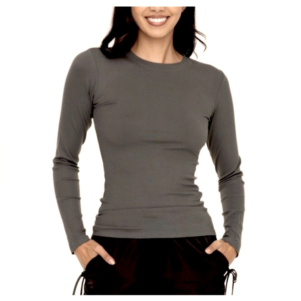 Mono b Essential Long -Sleeved Micro Ribbed Top - L- Like New